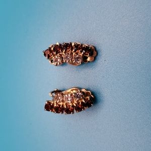 Vintage Clip Earrings, brown and clear
